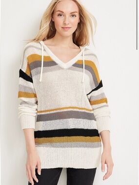 Maurices Striped Lightweight Knit Hooded Sweater Pullover Hoodie Size XXL